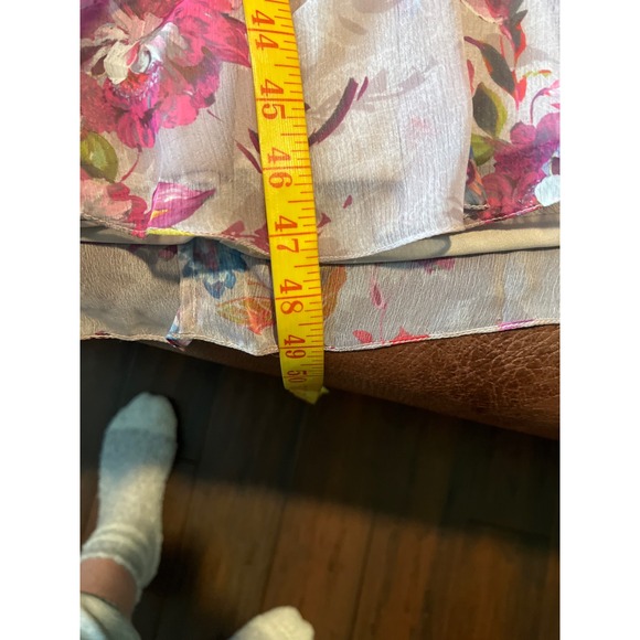 Mac Duggal Floral Beaded Sequin Chiffon Midi Dress Mauve Multi Womens Size 14 - Picture 8 of 12